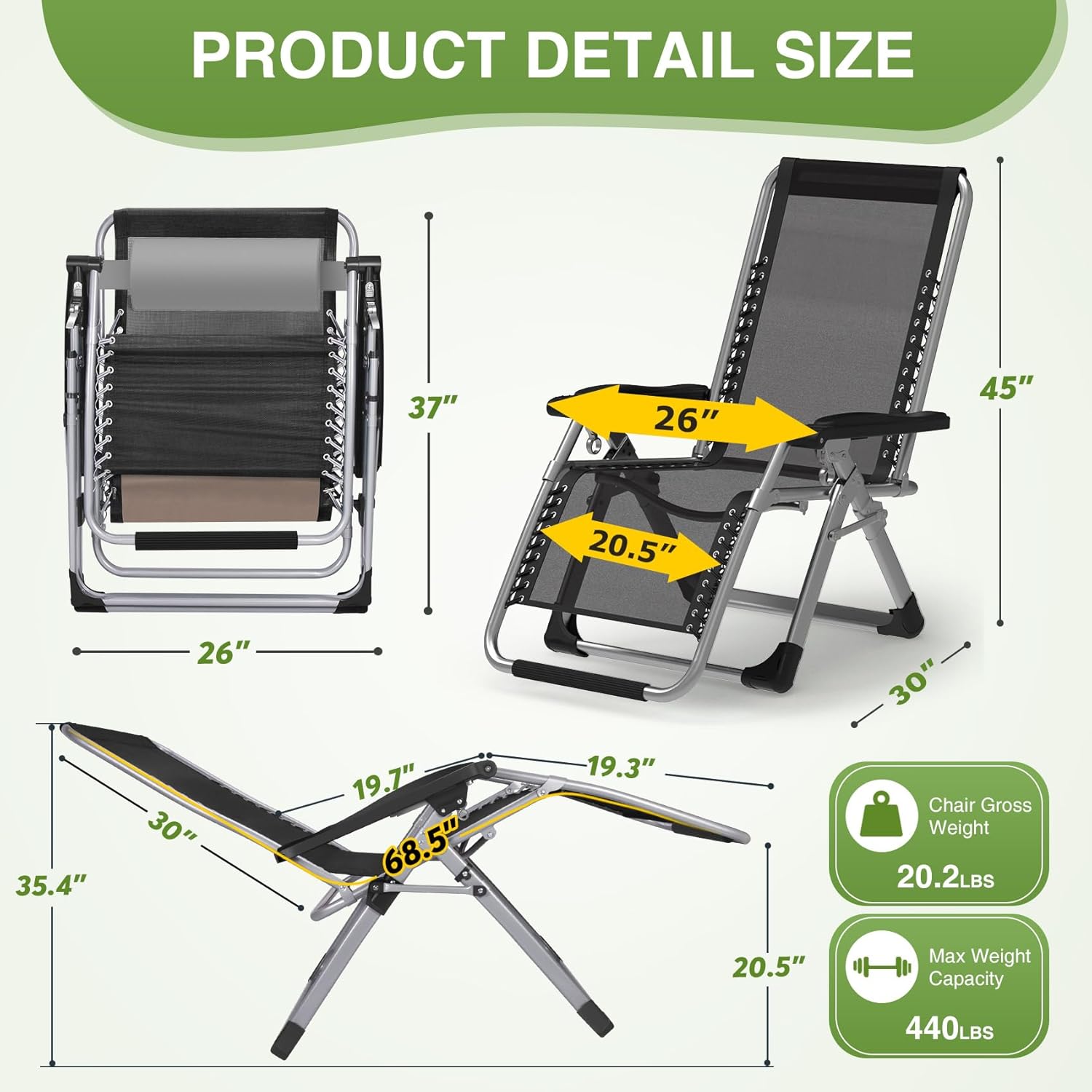Suteck Zero Gravity – Silla reclinable de camping con cojín extraíble, bloqueo mejorado y soporte para tazas, sillas reclinables de patio