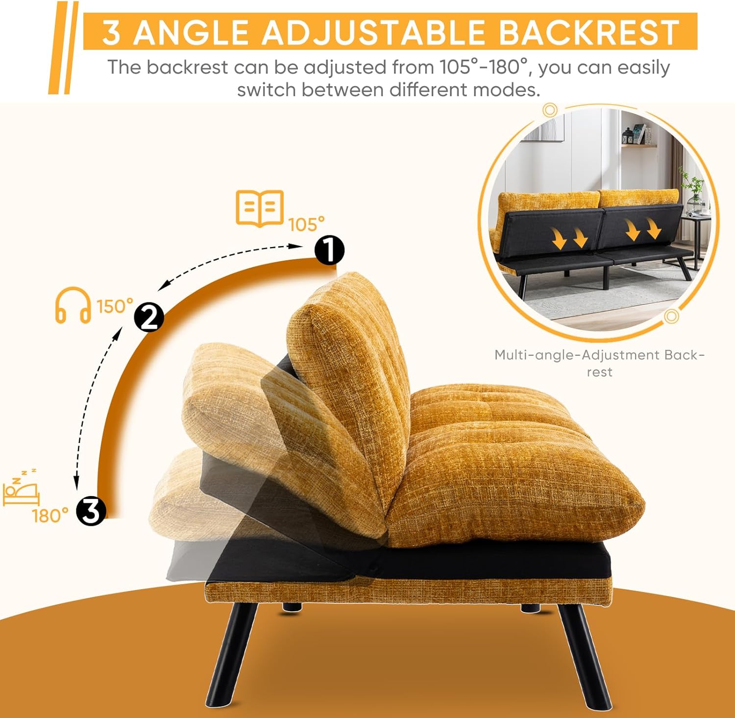 Sofá cama futón, sofá cama convertible de espuma viscoelástica, sofá biplaza pequeño con respaldo dividido para sala de estar, moderno asiento de