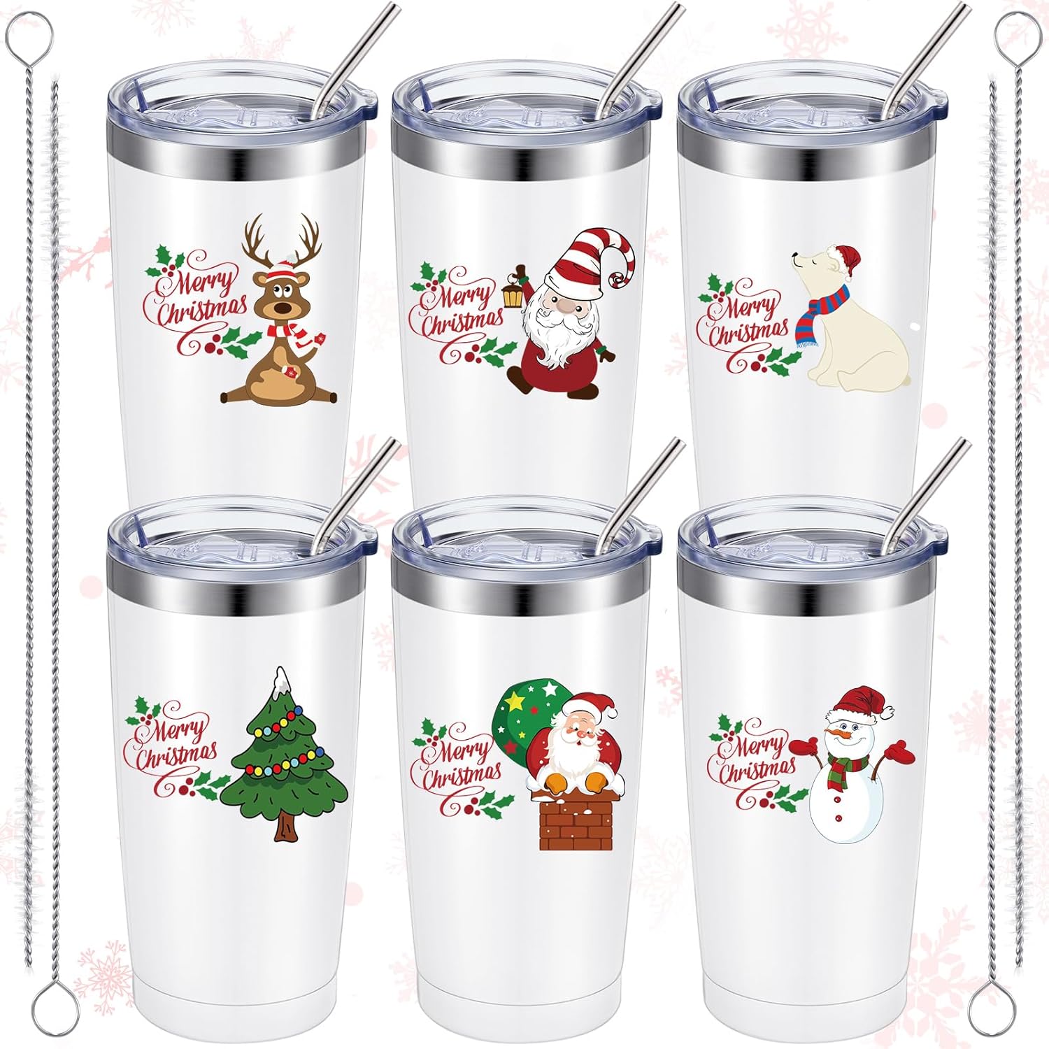 Suttmin Regalos de Navidad para empleados compañeros de trabajo, juego de 6 vasos de Navidad de 20 onzas, taza de Navidad aislada con tapas y