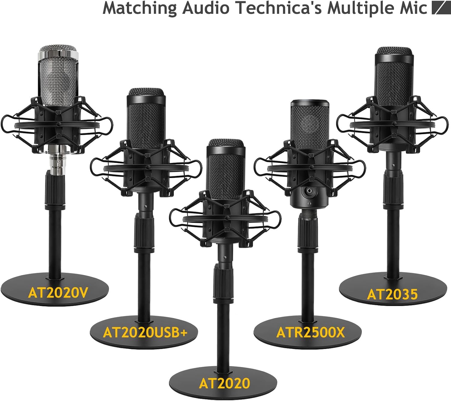 Soporte de micrófono de escritorio AT2020, soporte de micrófono de mesa ajustable con soporte de choque y parabrisas de espuma para Audio Technica