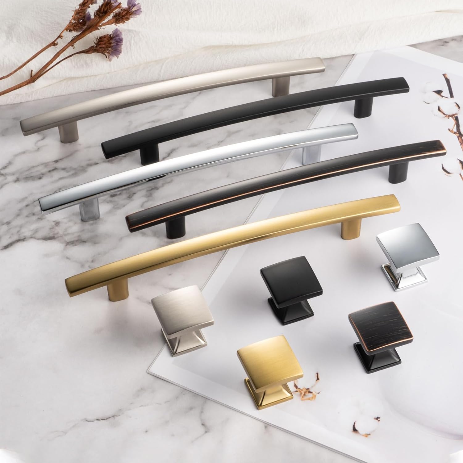 ZK2203 – Pomo curvado para armario de cocina, color dorado cepillado, paquete de 10 unidades, mango moderno, herrajes sólidos para cajón, aparador,