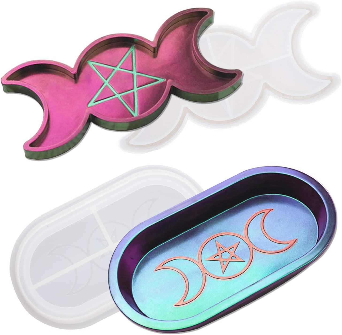 Molde de resina de silicona con forma de estrella y luna, molde de fundición de resina epoxi, soporte para velas, plato de almacenamiento de joyas,