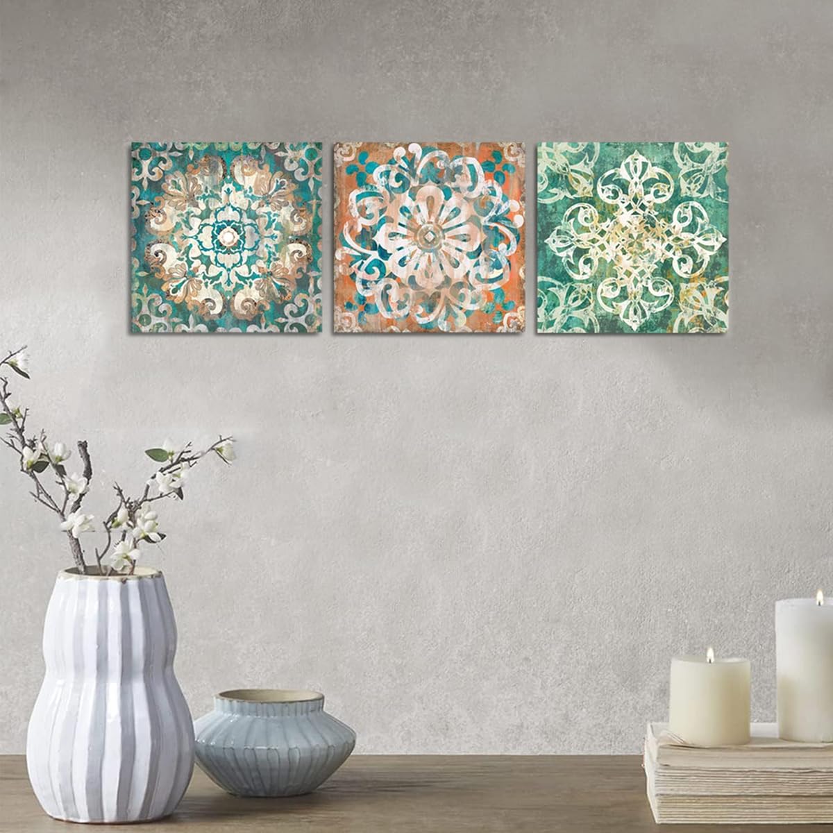 Yang Hong Yu Arte de pared con patrón de mandala vintage, arte de pared con estampado de flores abstractas, bohemio, lienzo para decoración de