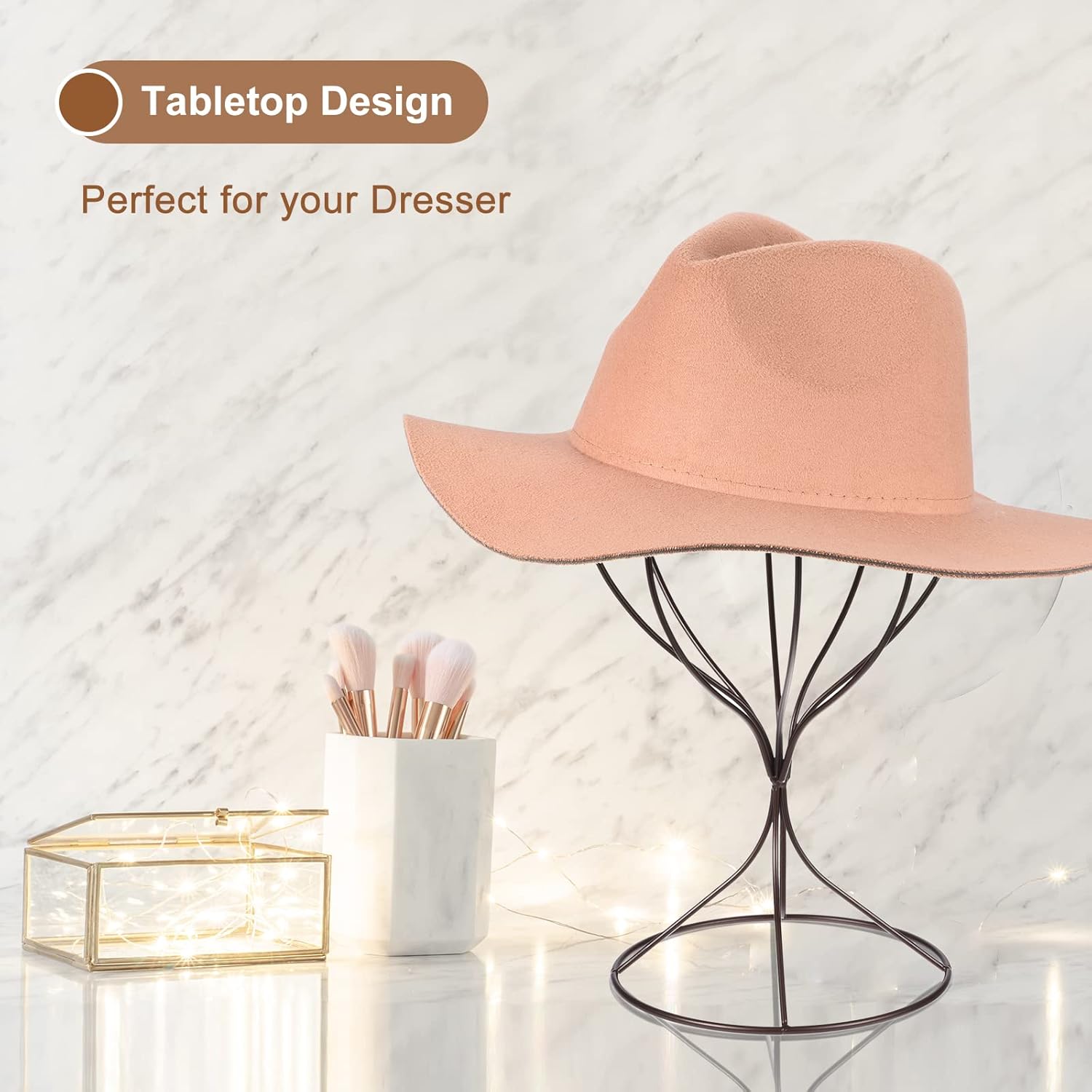 uxcell Soporte de exhibición de metal para sombreros, paquete de 2 unidades para sombreros de mesa y pelucas, soporte moderno para armario para