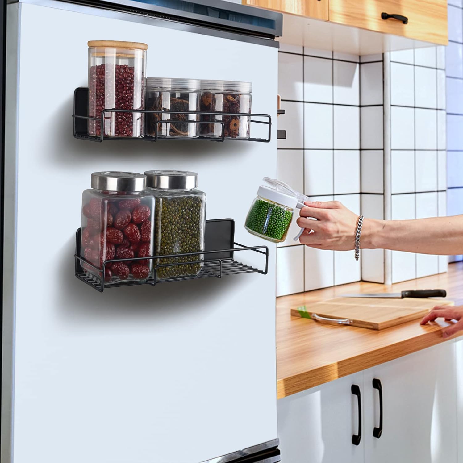 RedCall Paquete de 5 estantes magnéticos para refrigerador, estante magnético para especias para horno microondas, soporte para tarros de especias,