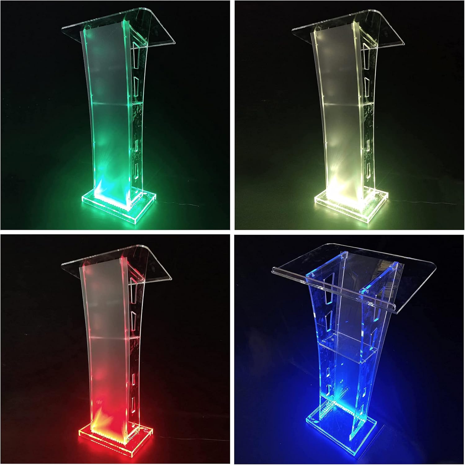 Soporte de acrílico con luces, púlpitos transparentes de 43 pulgadas para iglesias con gran plataforma de lectura, podios de presentación