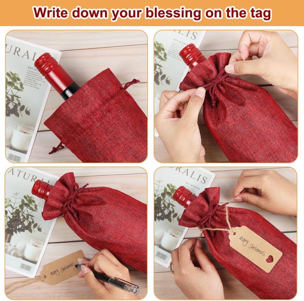 Shintop 12 bolsas de vino de arpillera, bolsas de regalo de vino de Navidad, bolsas reutilizables para botellas de vino con cordón para Navidad,