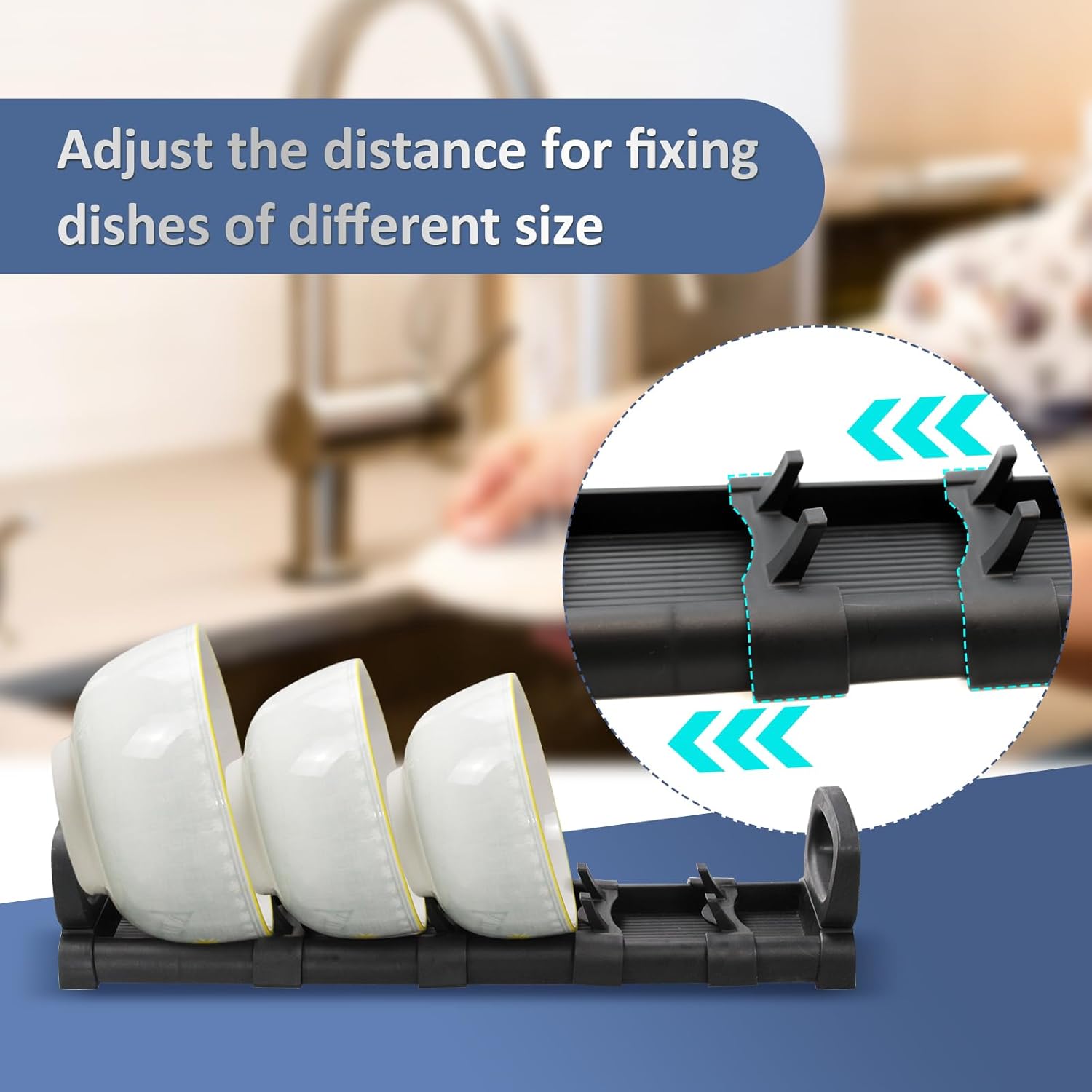 VOISVLRS Escurridor de platos, con 2 asas y 8 soportes ajustables, escurridor de platos para fregadero de cocina