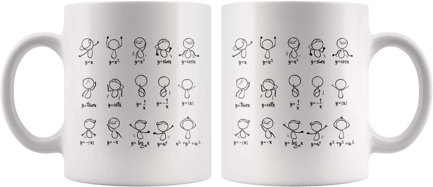 Panvola Taza de café de matemáticas divertidas, taza de café de cerámica de 11 onzas, figuras de baile, ecuación, matemáticas, maestro, estudiantes,