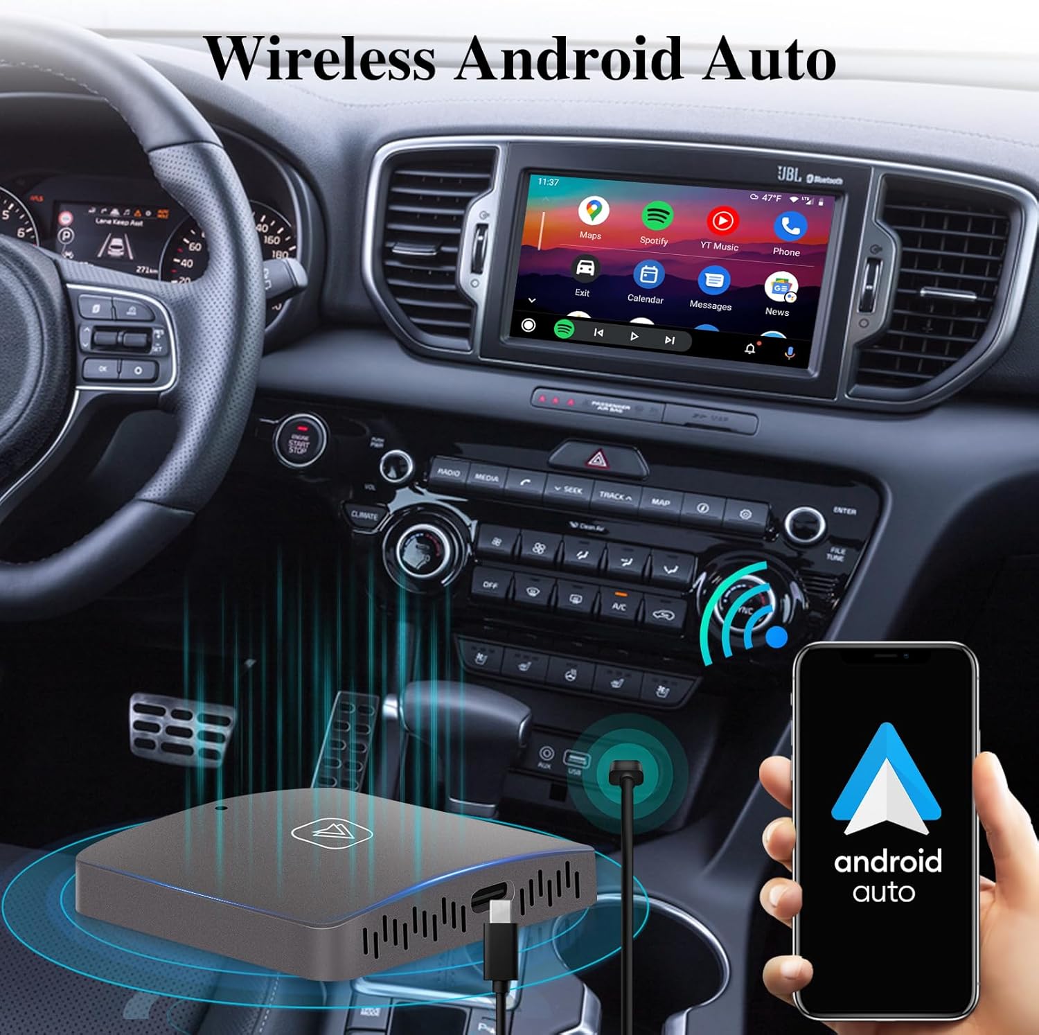 Adaptador inalámbrico automático Android para coche, convertir OEM fábrica con cable Android Auto a inalámbrico, conexión automática WiFi de 5 Ghz