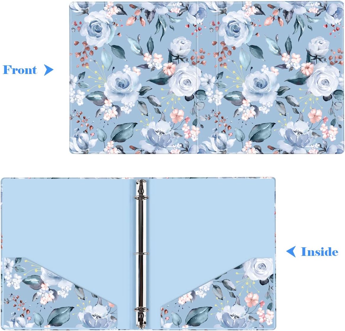 WAVEYU Bonita carpeta de 3 anillos de 1 pulgada con bolsillos interiores de tamaño carta para suministros de oficina escolar, flor azul