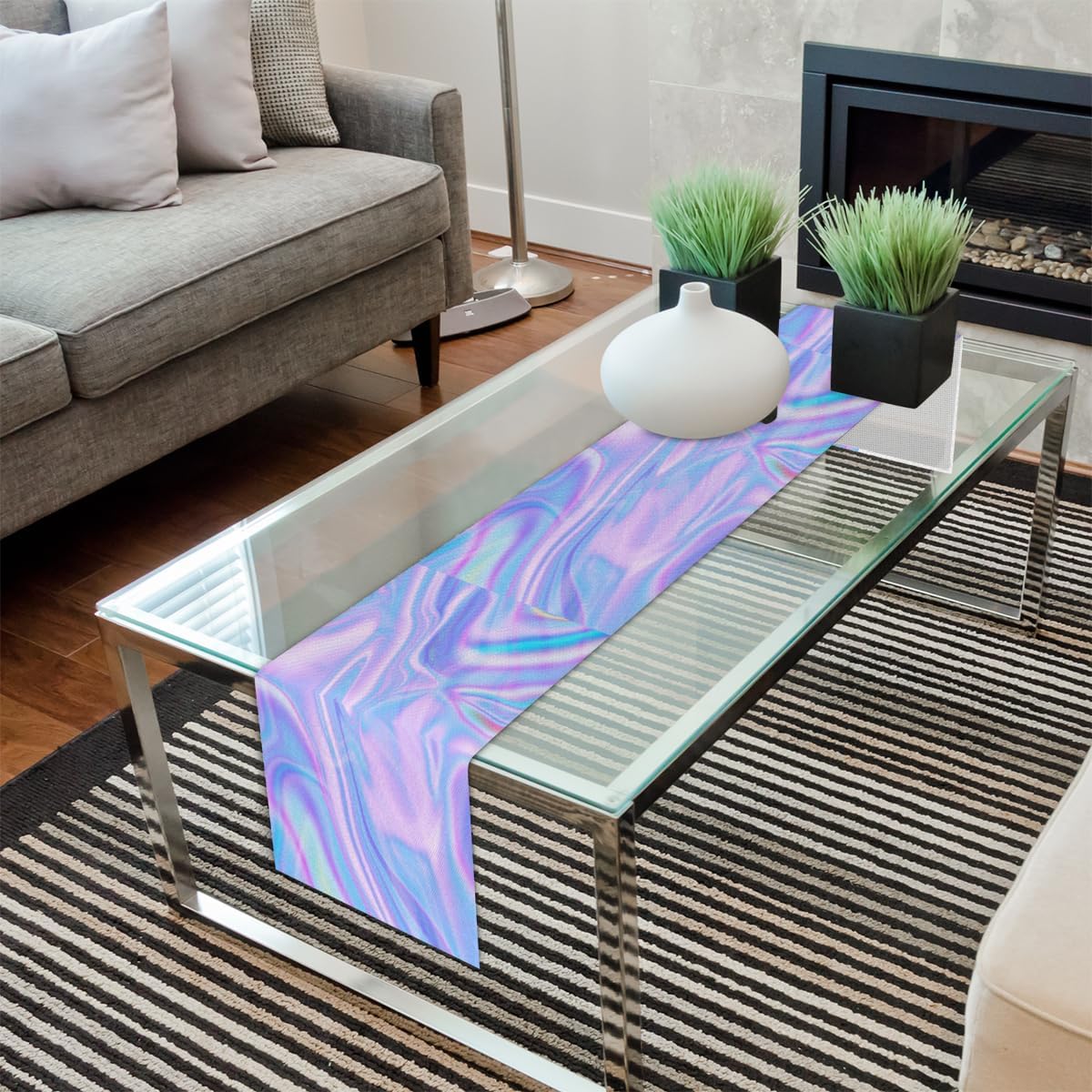 Camino de mesa abstracto con diseño de galaxia a rayas de mármol, mantel de lino rústico para cocina de granja, cena, eventos, fiesta, decoración de