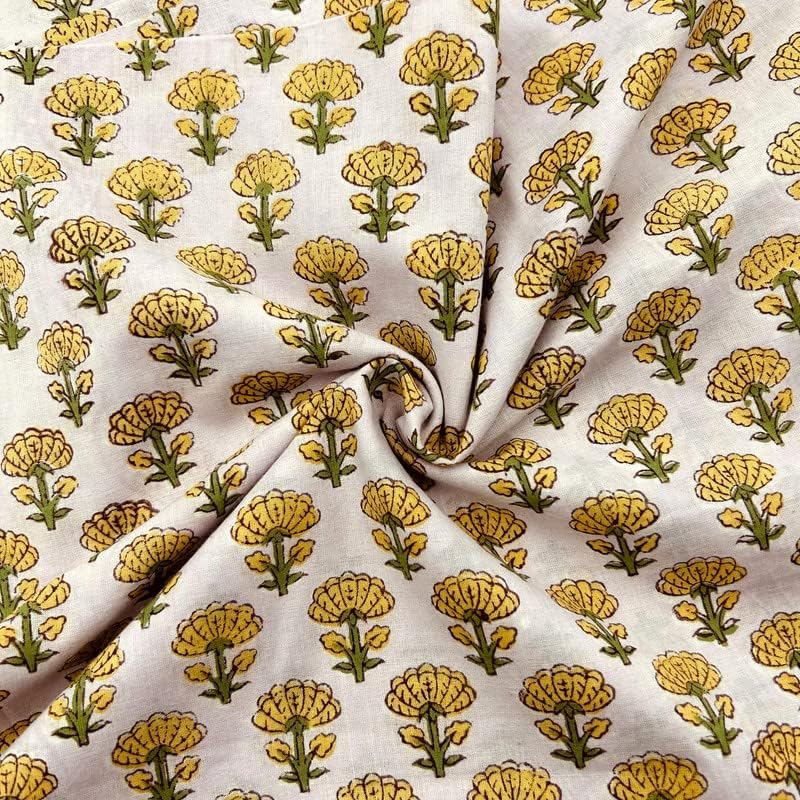 E-Tailor Tela de algodón India con estampado de bloques a mano, tela floral ideal para hacer vestidos, manualidades y artes, patchwork, acolchado,