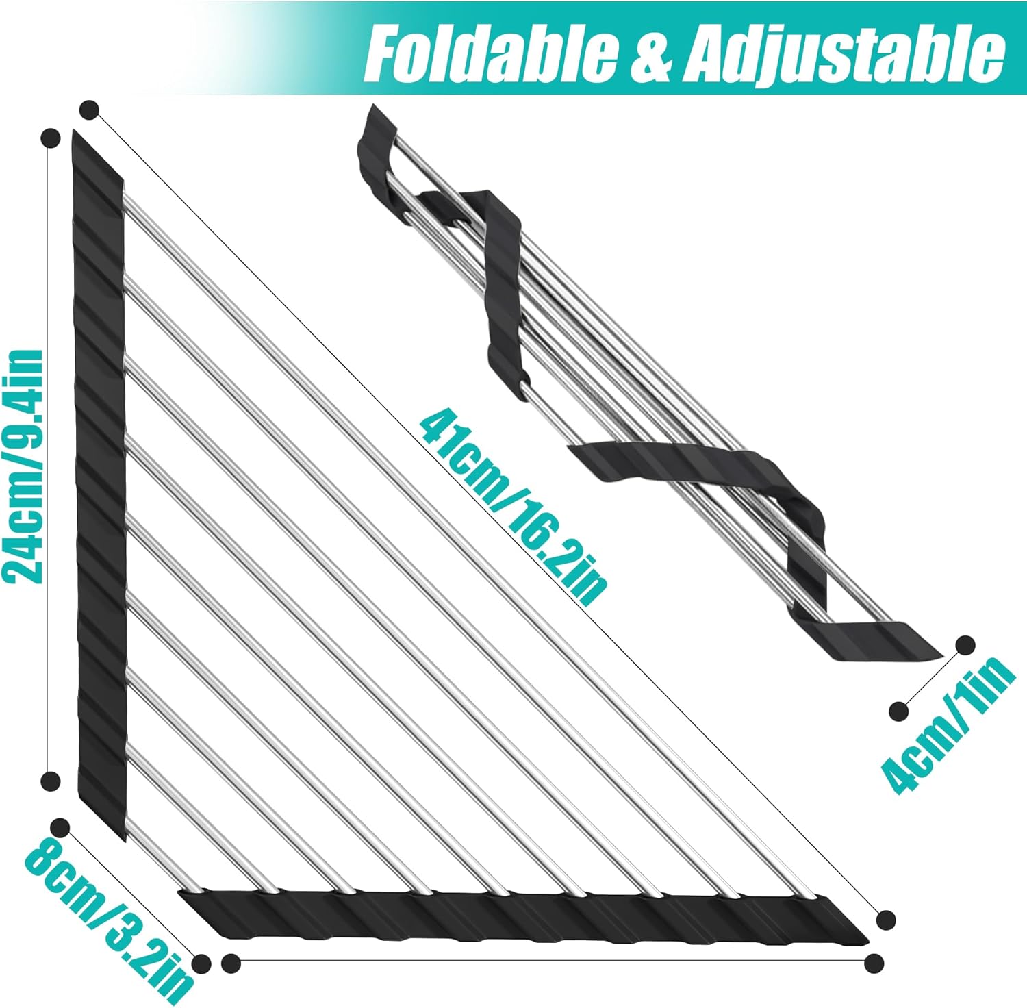 Yeepoo Escurridor de platos enrollable triangular, organizador compacto y plegable de acero inoxidable sobre el fregadero, ahorro de espacio para