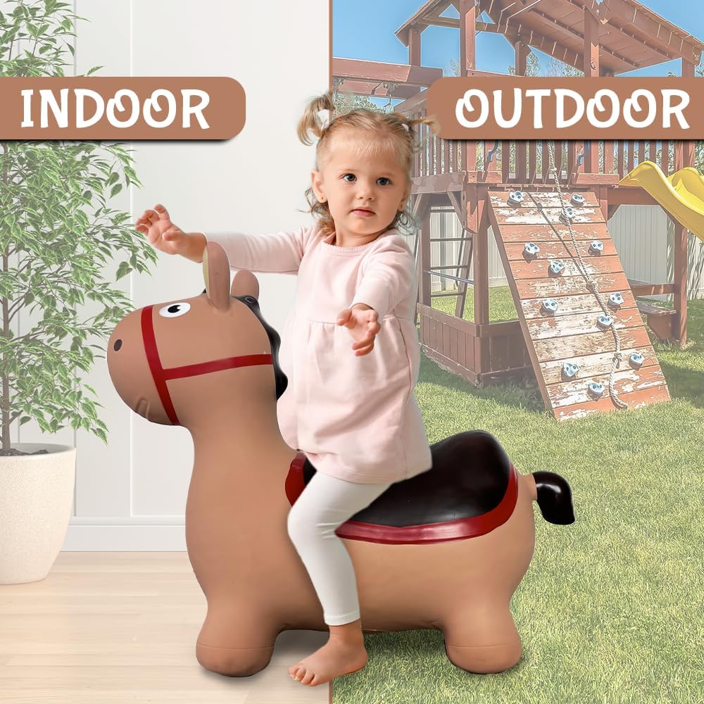 Juguete inflable con bomba para niños pequeños Brown Donkey Bounce & Ride-on