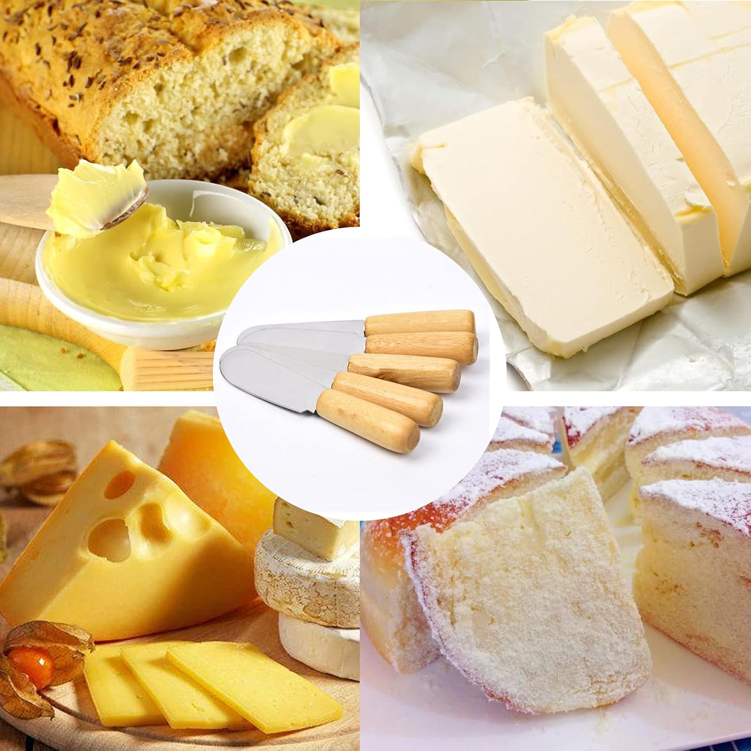 Ismeally 10 cuchillos pequeños de mantequilla con mango de madera de 4 pulgadas, de acero inoxidable, borde recto, esparcidor de queso y