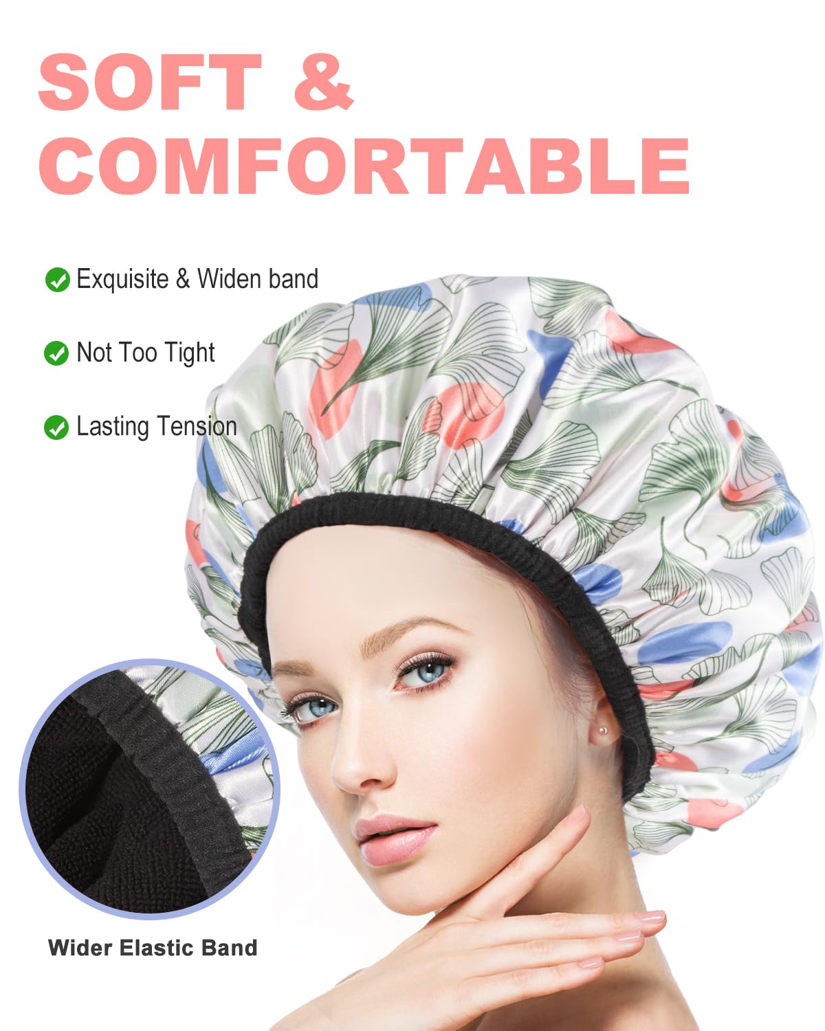 Aquior Gorro de ducha con forro de rizo para mujer, gorro de ducha reutilizable, triple capa impermeable, extra grande para mujeres de pelo largo