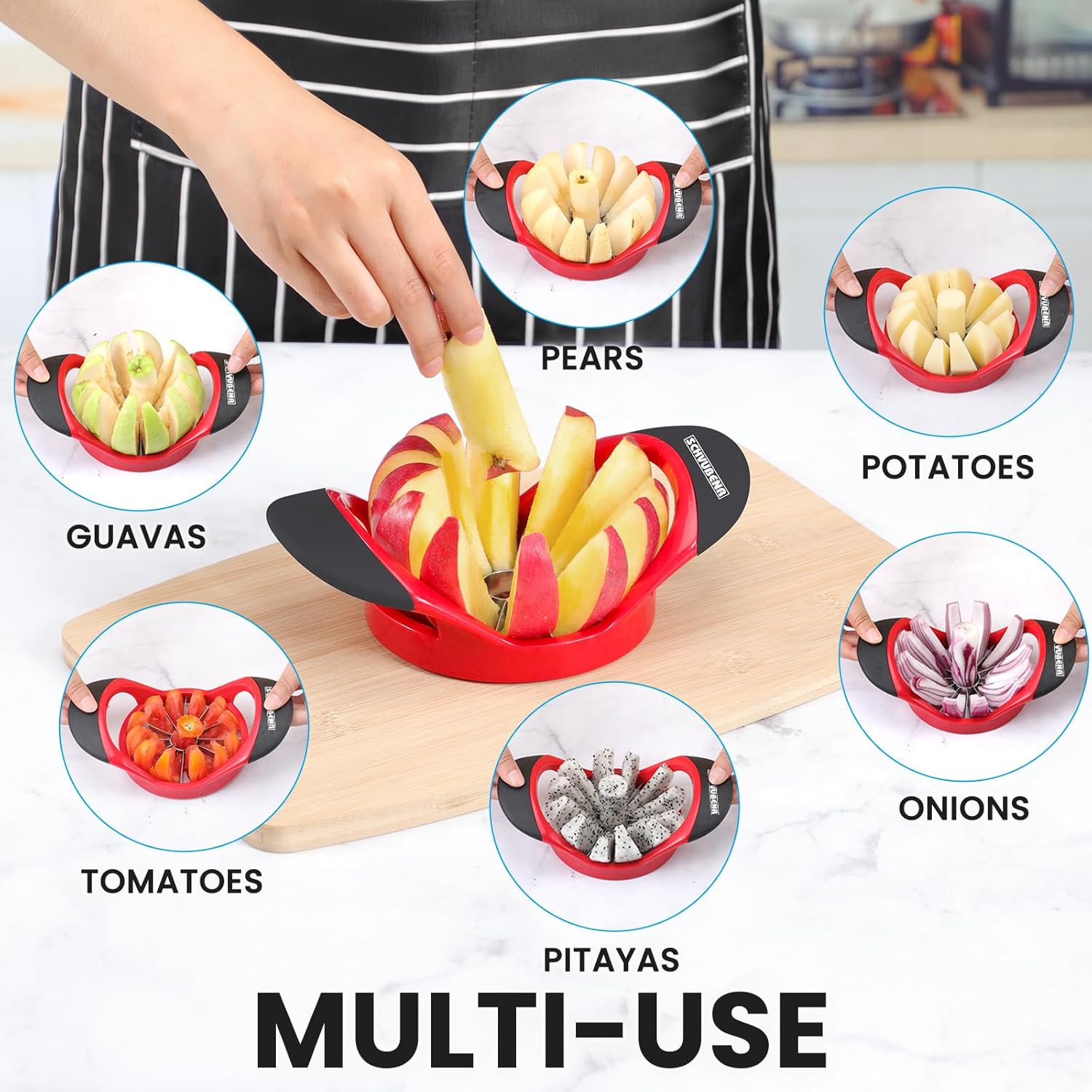 Cortador de manzana grande de 4.72 pulgadas con 12 cuchillas, cortador profesional de manzana, descorazonador de manzana de acero inoxidable,