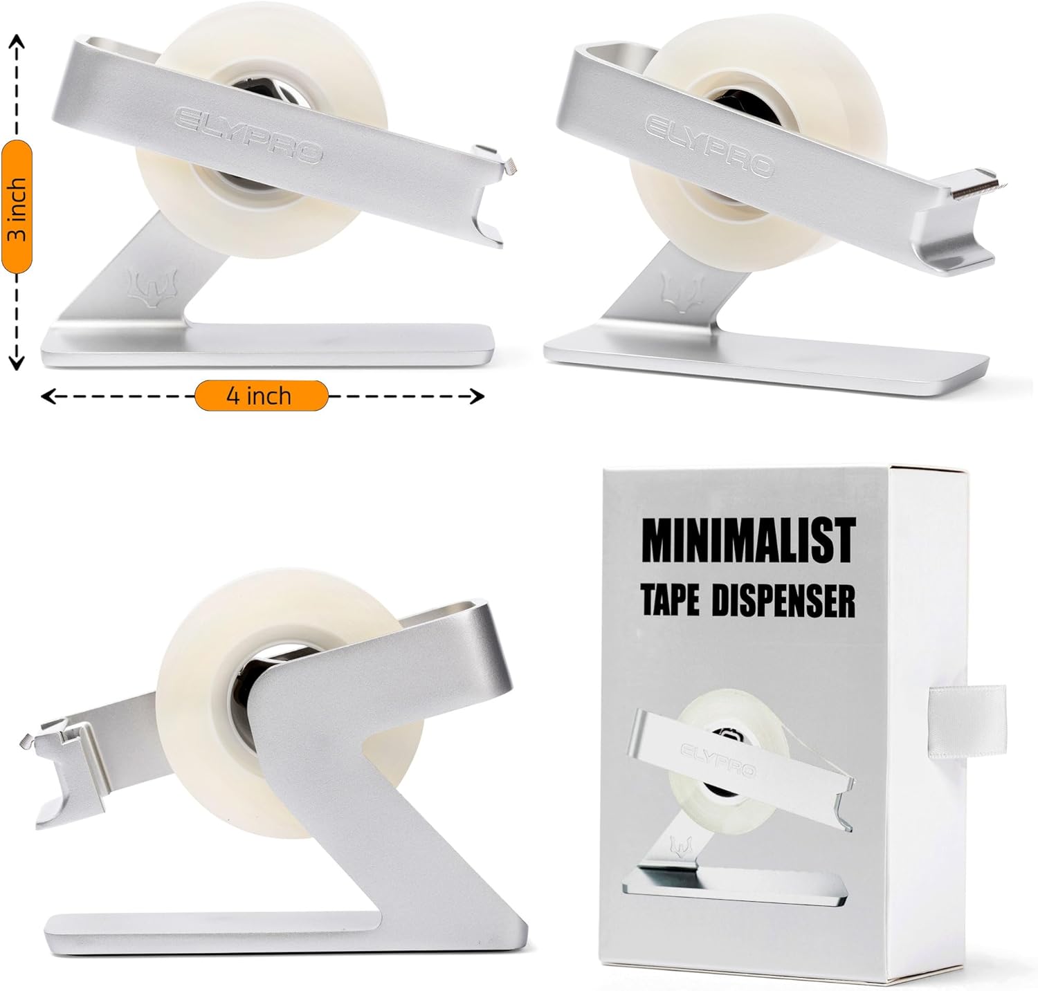 ELYPRO Dispensador de cinta moderna para escritorio de oficina, diseño elegante y minimalista, hecho meta pesado, ahorra espacio, perfecto para uso