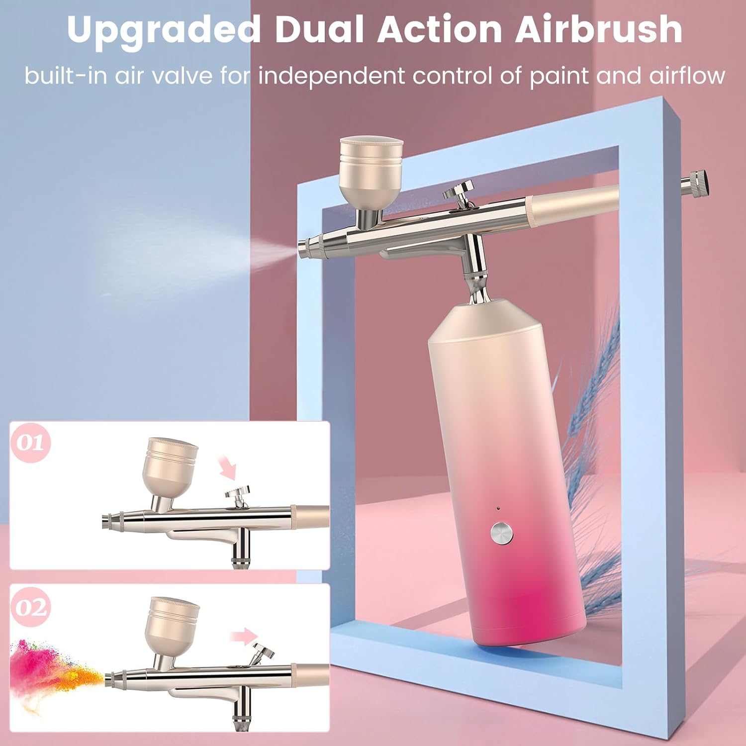 Kit de aerógrafo, aerógrafo de doble acción para uñas, kit de pistola de aerógrafo inalámbrica recargable con punta de 0.014 in, aerógrafo de alta