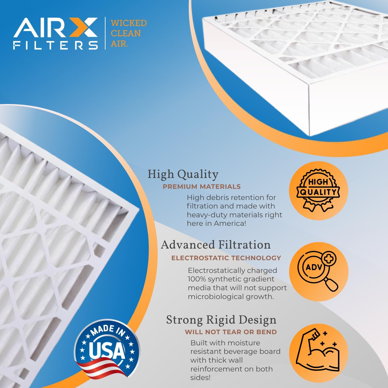 AIRX FILTERS WICKED CLEAN AIR. Filtro de aire MERV 8 de 16 x 25 x 3 compatible con filtro de horno GeneralAire 14164, paquete de 3
