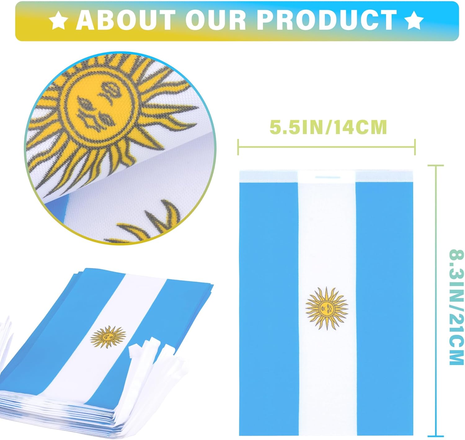 Banderín de bandera argentina, mini banderas argentinas, decoración nacional de país para escuela, fiesta, eventos deportivos, festival patriótico,
