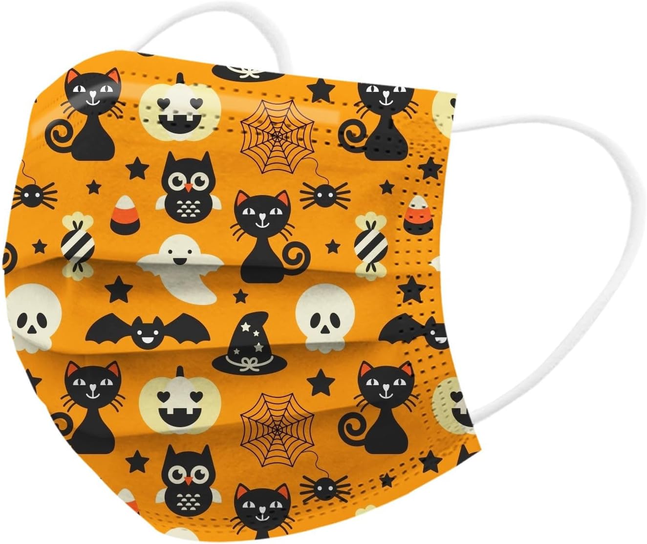 DANONI 50 máscaras desechables de Halloween, diseños de fantasmas de calabaza, 3 capas, transpirable, protección facial completa para mujeres y
