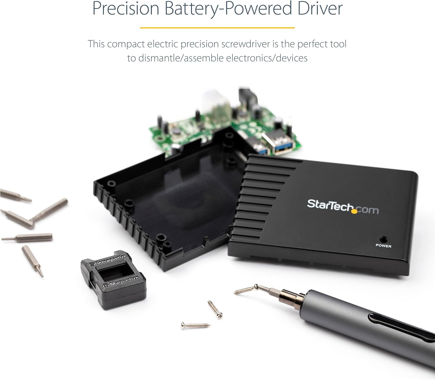 StarTech.com Juego de destornilladores eléctricos de precisión de 55 bits, kit de destornillador de puntas inalámbrico portátil con batería para