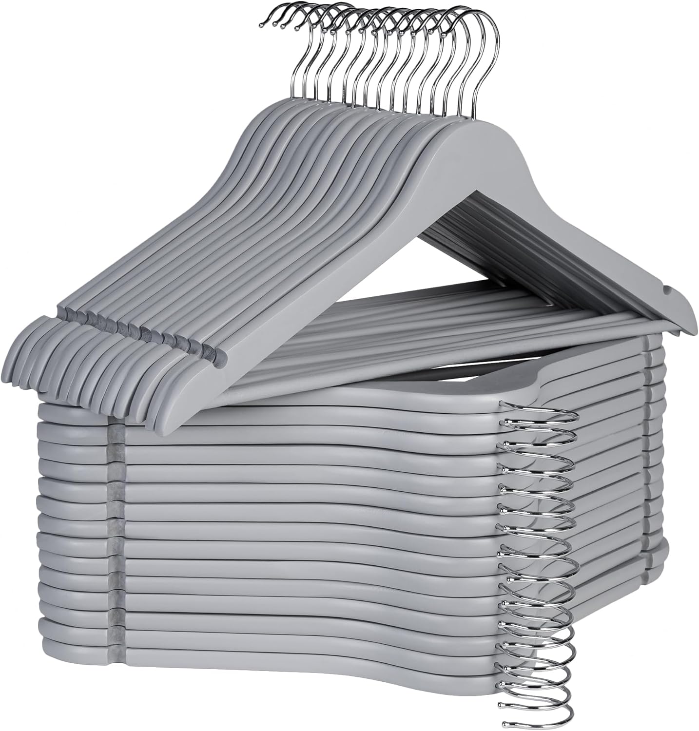 StorageWorks Percha de madera para abrigos, perchas de madera para ropa, paquete de 30 unidades, color gris, perchas de madera natural para abrigos,