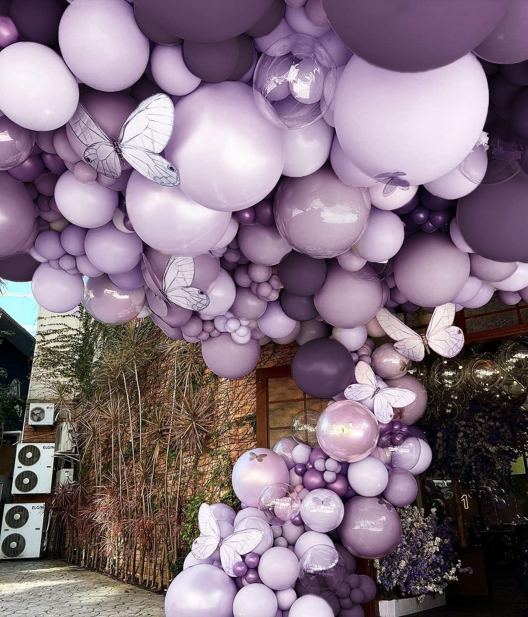 Guirnalda de globos morados, lavanda, globos de doble relleno, color lila pastel, kit de arco de globos de látex metálico morado oscuro, juego de