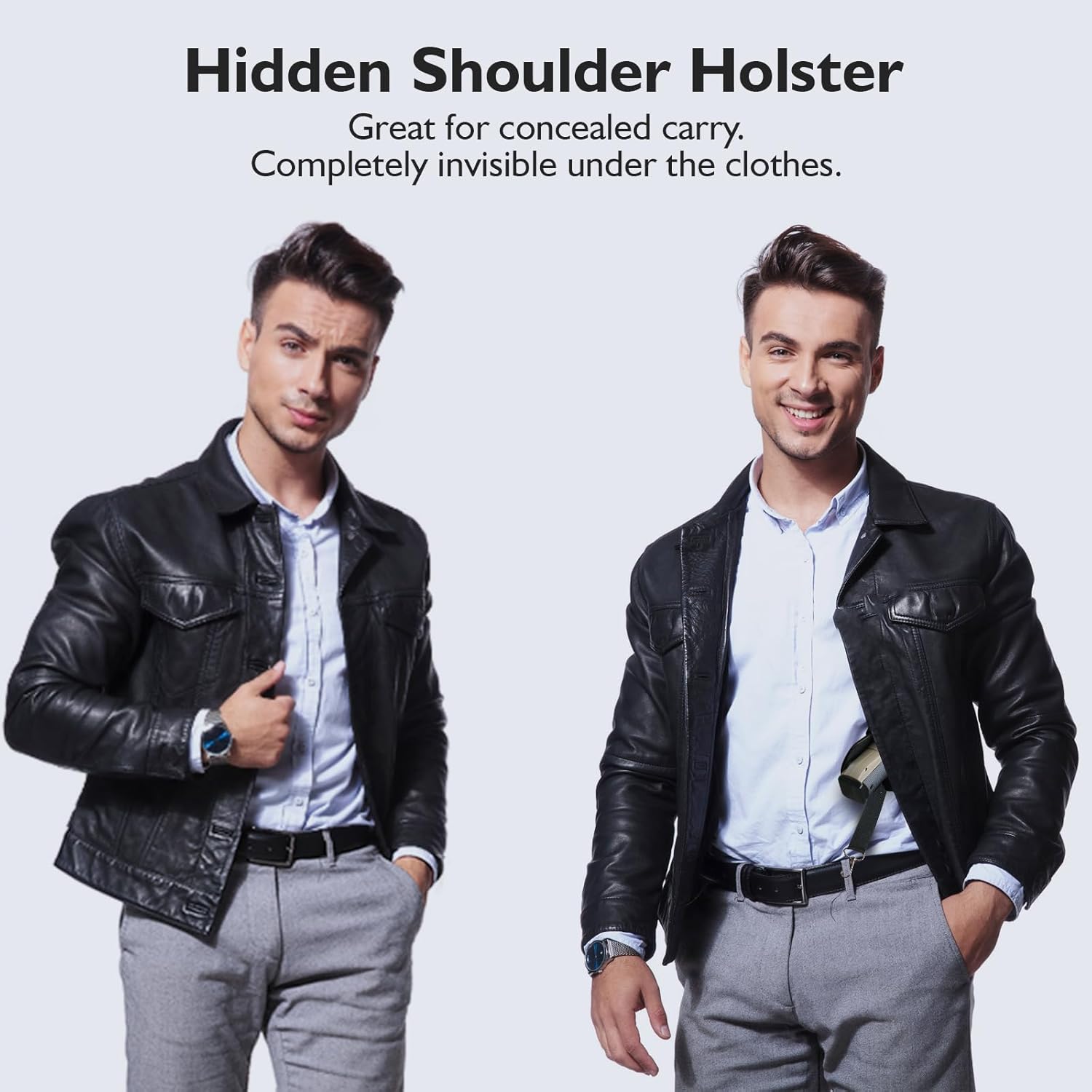 Shoulder Holster General Vertical Gun Holster Adjustable PU Leather for Concealed Carry with Double Magazine Pouch – Fit 1911 Most Kinds of Pistols