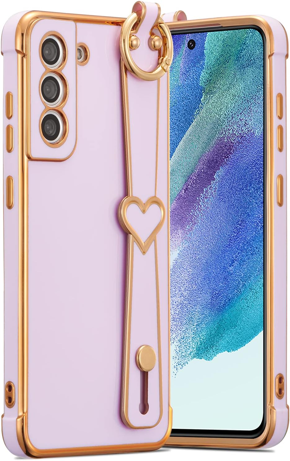 RALEAVO Funda para Samsung Galaxy S21 Plus con pulsera con soporte chapado en soporte, funda delgada y brillante para teléfono, TPU suave a prueba