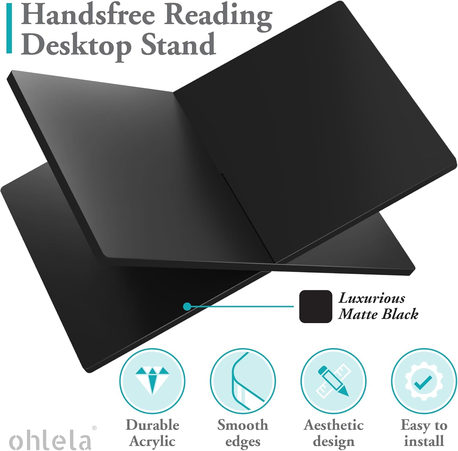 ohlela Soporte acrílico para libros, 10.6 x 7.1 x 5.1 pulgadas, color negro mate para exhibir como un elegante y resistente soporte acrílico para