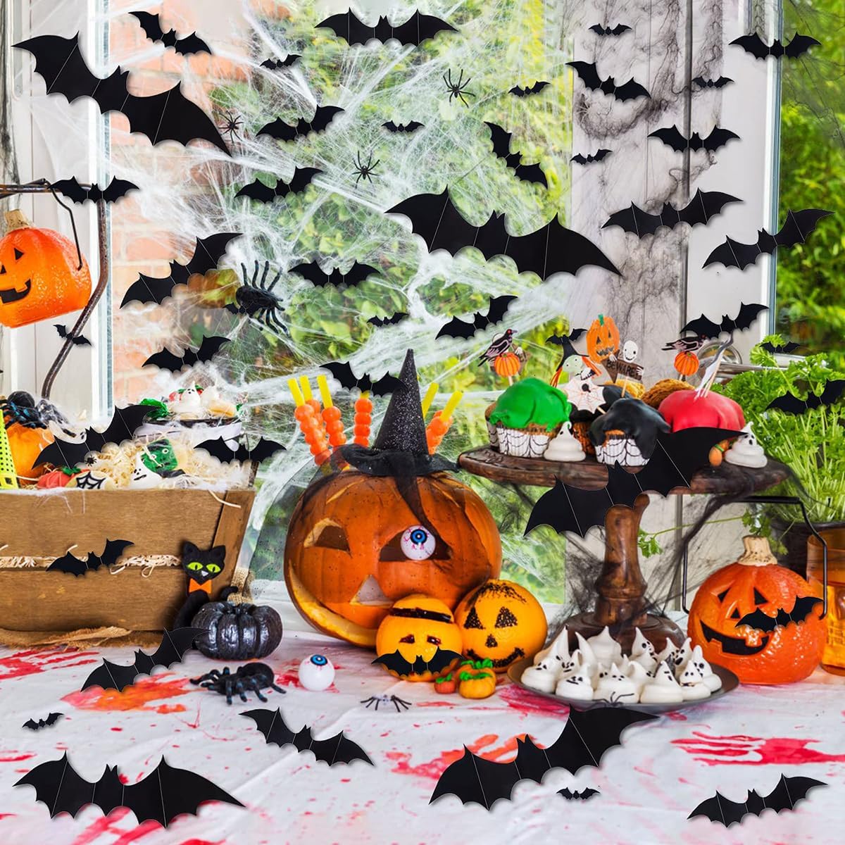 Decoración de pared de murciélago de Halloween, calcomanías estereoscópicas 3D, decoraciones de Halloween, reutilizables, autoadhesivas, calcomanías
