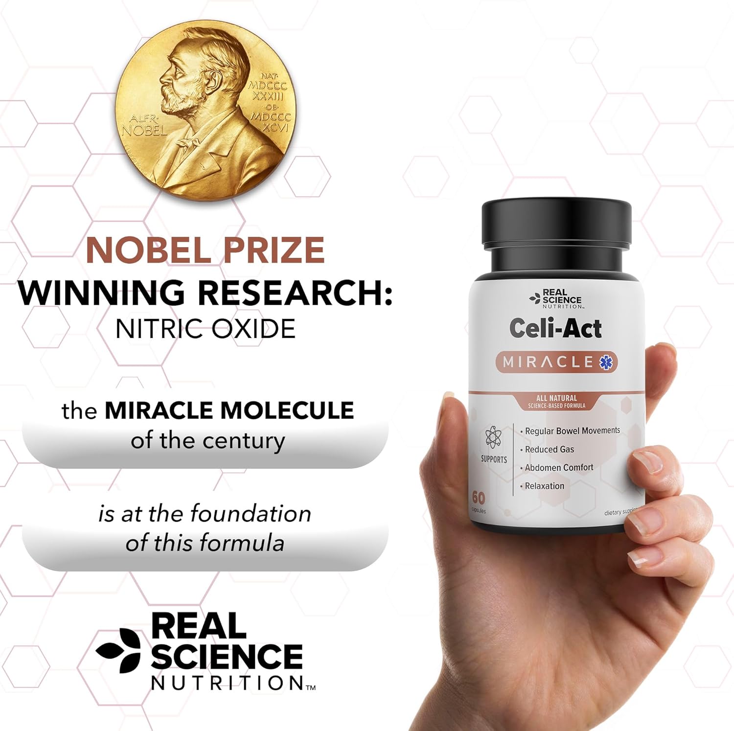 Real Science Nutrition Celi-Act Miracle es un suplemento natural para apoyar las molestias celíacas y la salud digestiva
