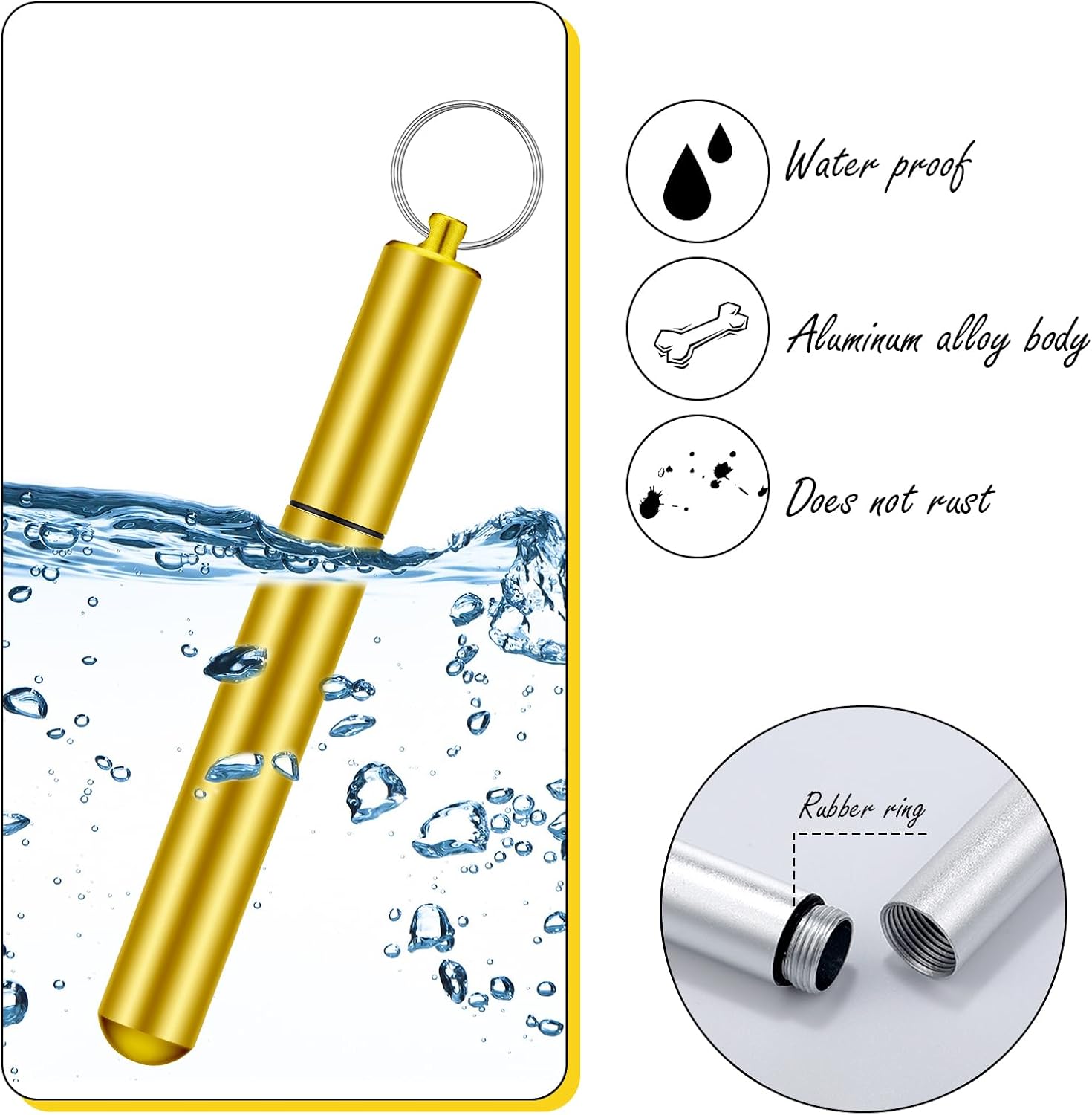6 piezas portpalillos de dientes portátil hermético de aluminio tubo de metal tubo de articulación tubo de almacenamiento impermeable bolsillo bolsa