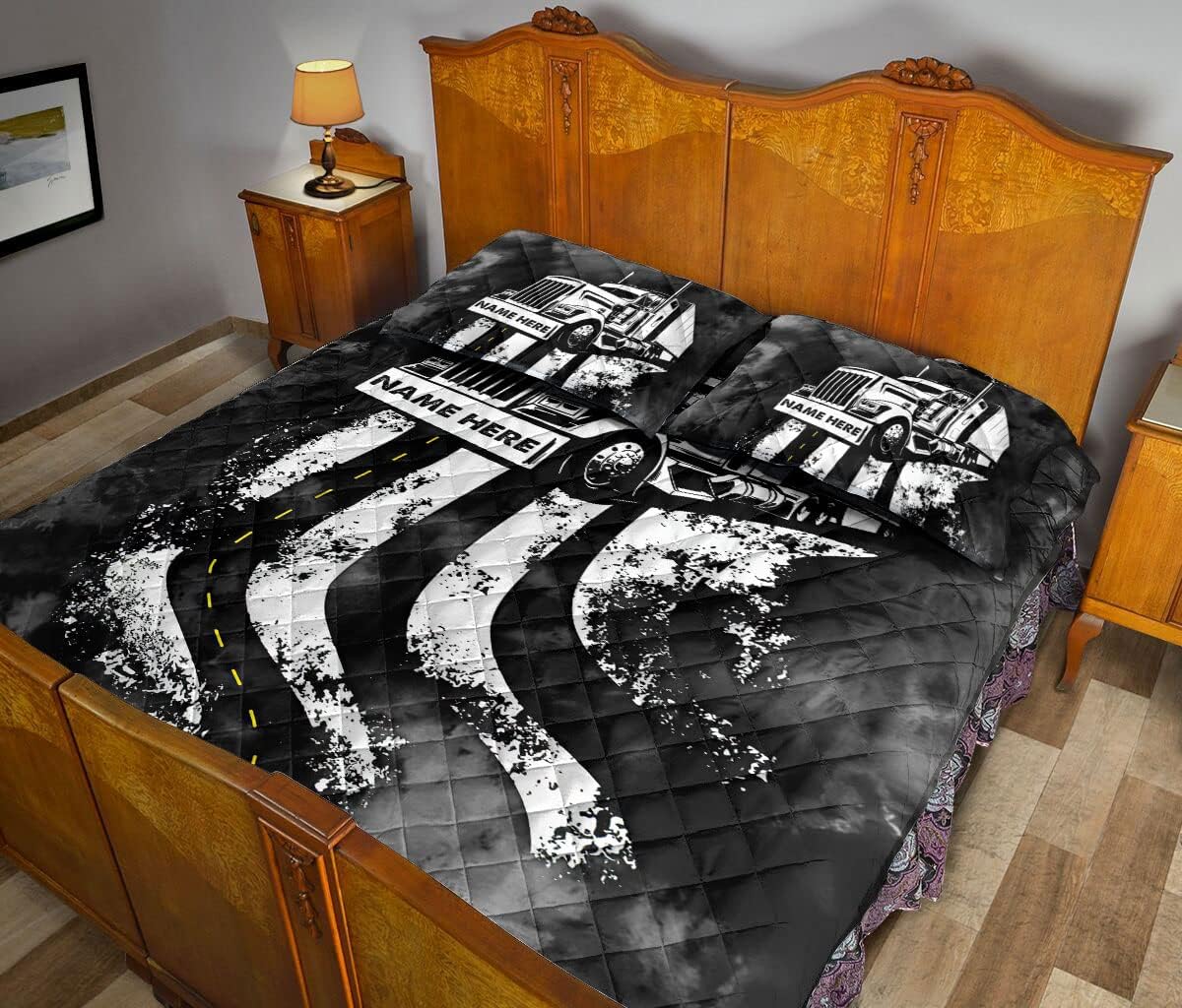 OhaPrints Regalo personalizado en blanco y negro para camionero, conductor de camionero, manta y fundas de almohada, juego de ropa de cama y funda