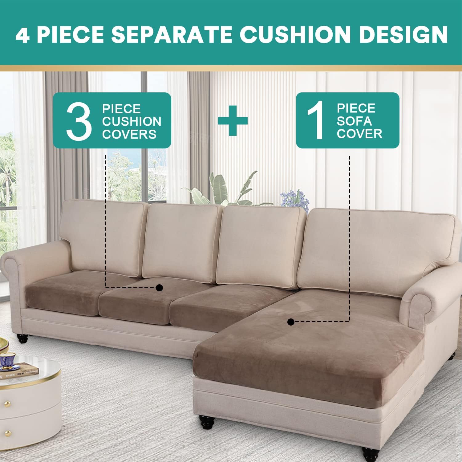 OKYUK Fundas para sofá modular, 4 fundas de cojín de terciopelo para sofá, en forma de L, funda de diván para sofá, protector elástico de muebles