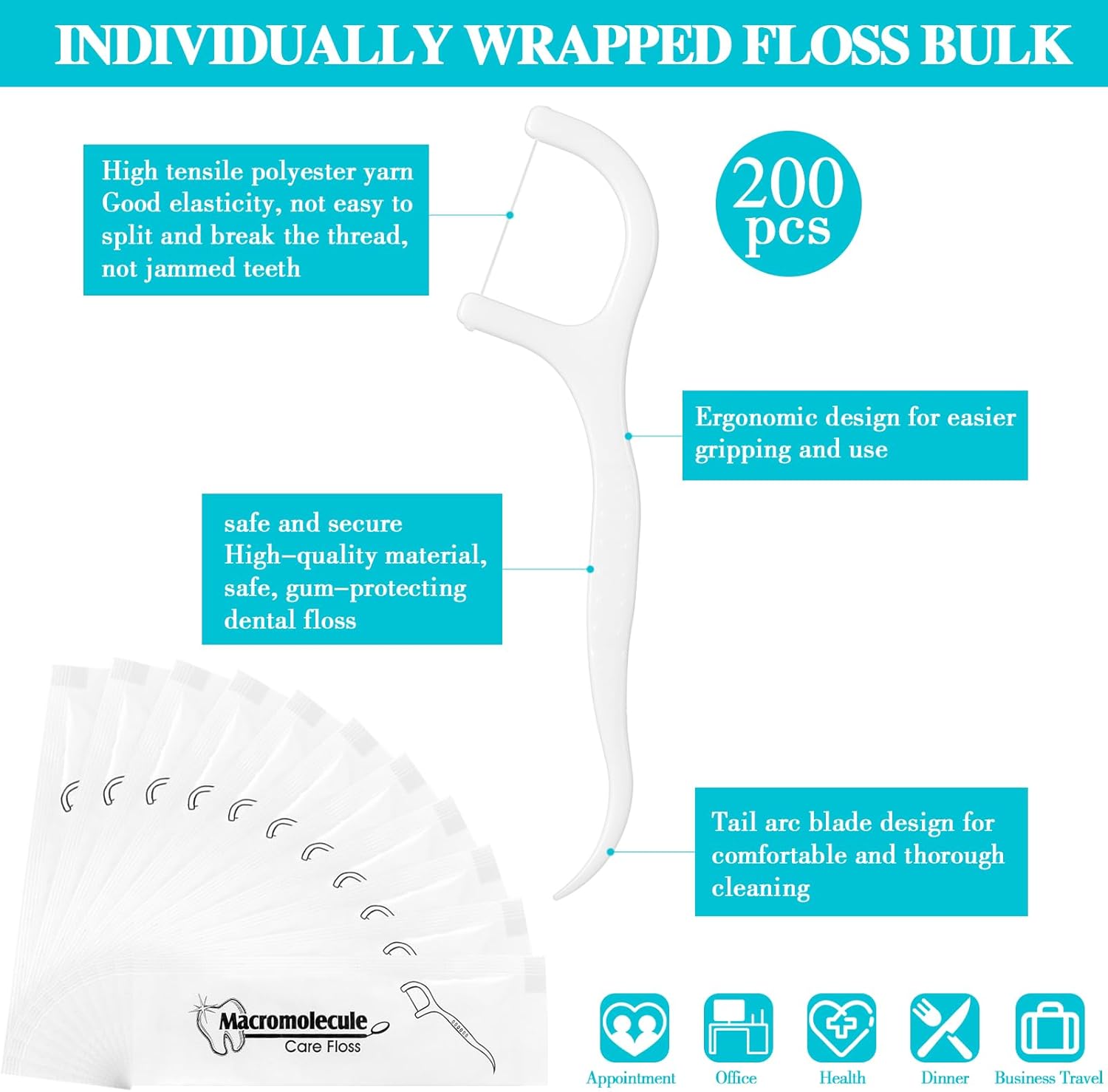 Mifoci Juego de 300 cepillos de dientes envueltos individualmente a granel con hilo dental, 100 cepillos de dientes de cerdas suaves, 200 hilos para