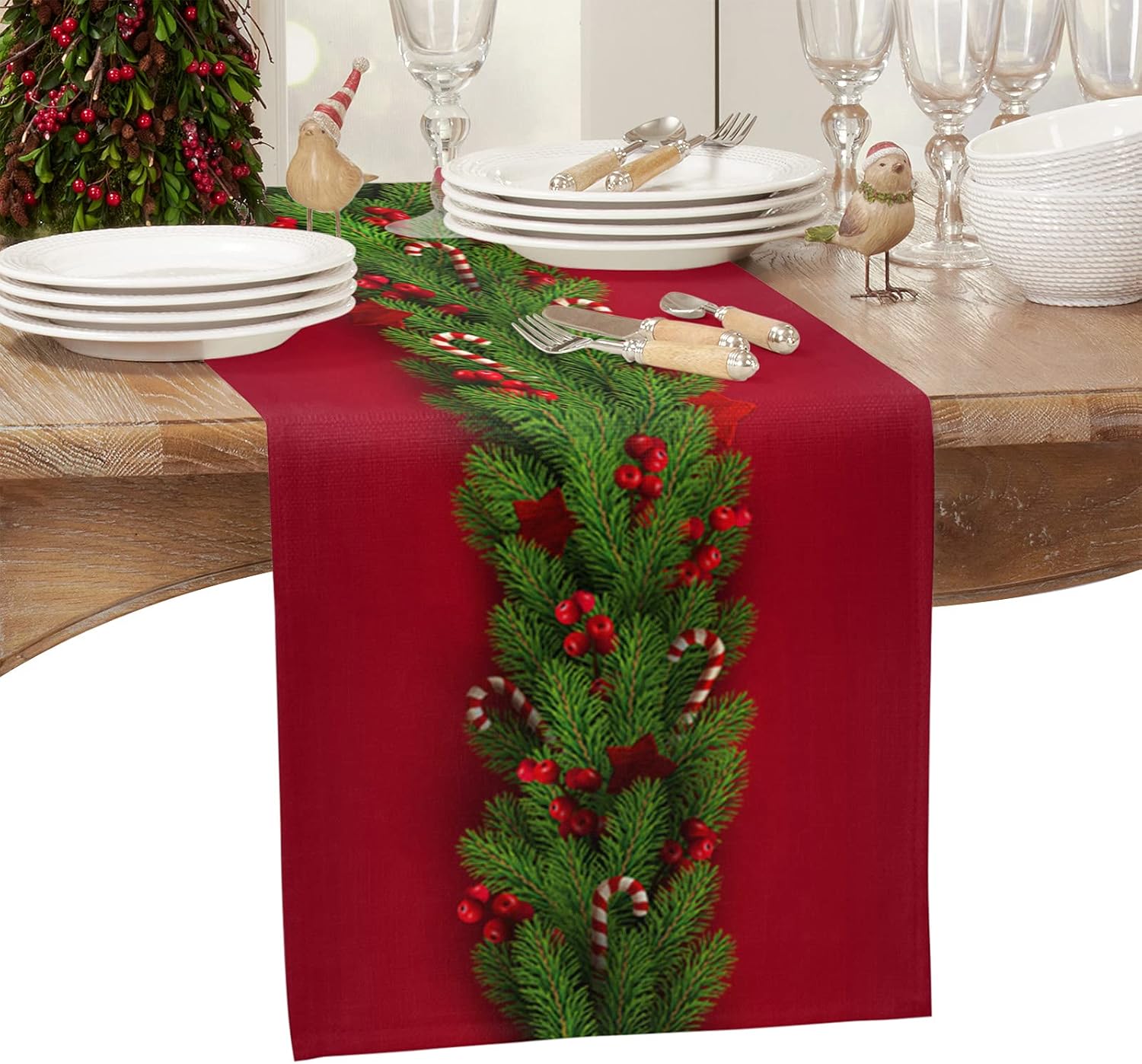 Caminos de mesa de Navidad de 70 pulgadas de largo, árboles de Navidad, ropa de cama de algodón rojo, bufandas para bodas, mesas de comedor,