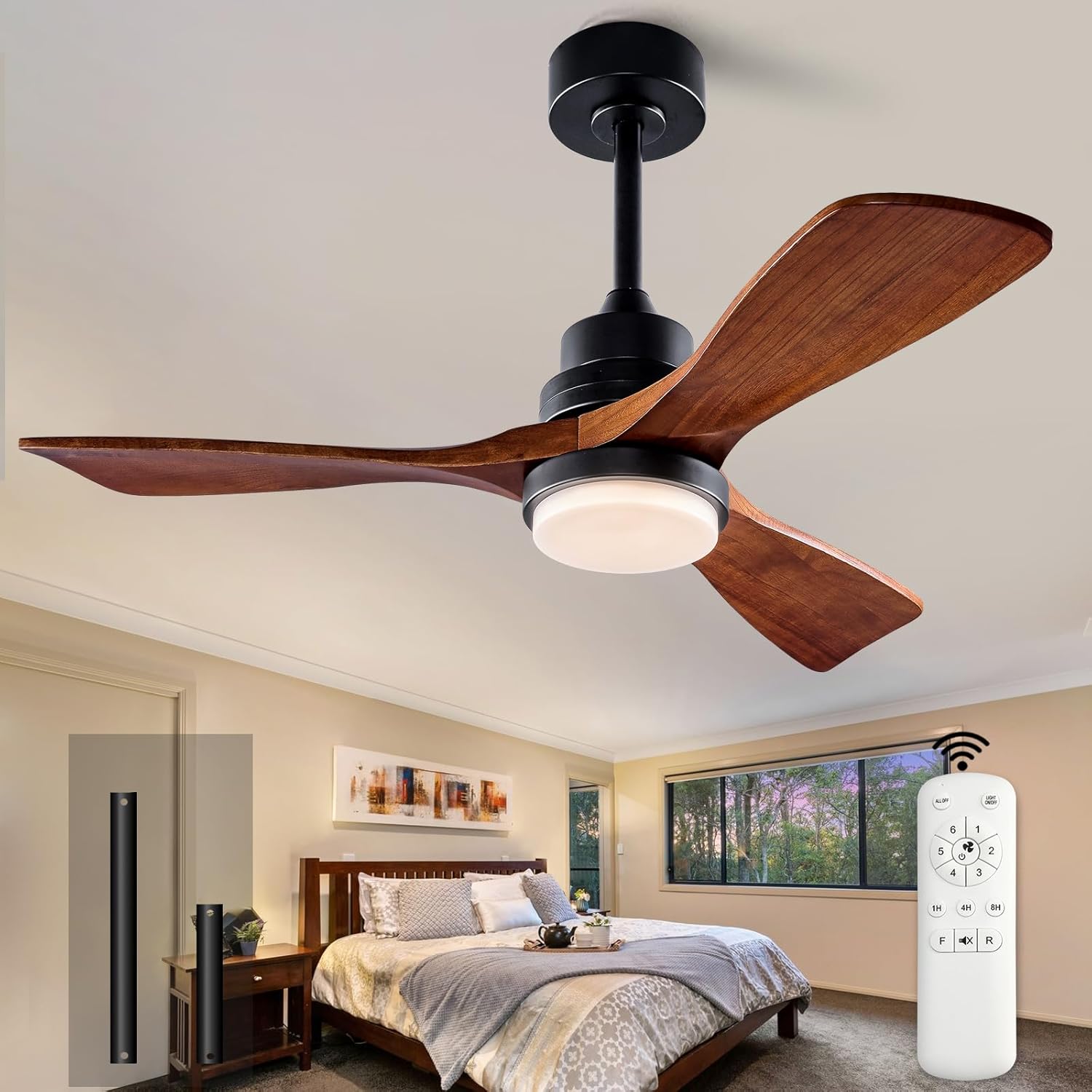 XBIBI Ventiladores de techo de 42 pulgadas con luces y control remoto, moderno ventilador de techo de madera de 3 aspas con luz, motor de CC