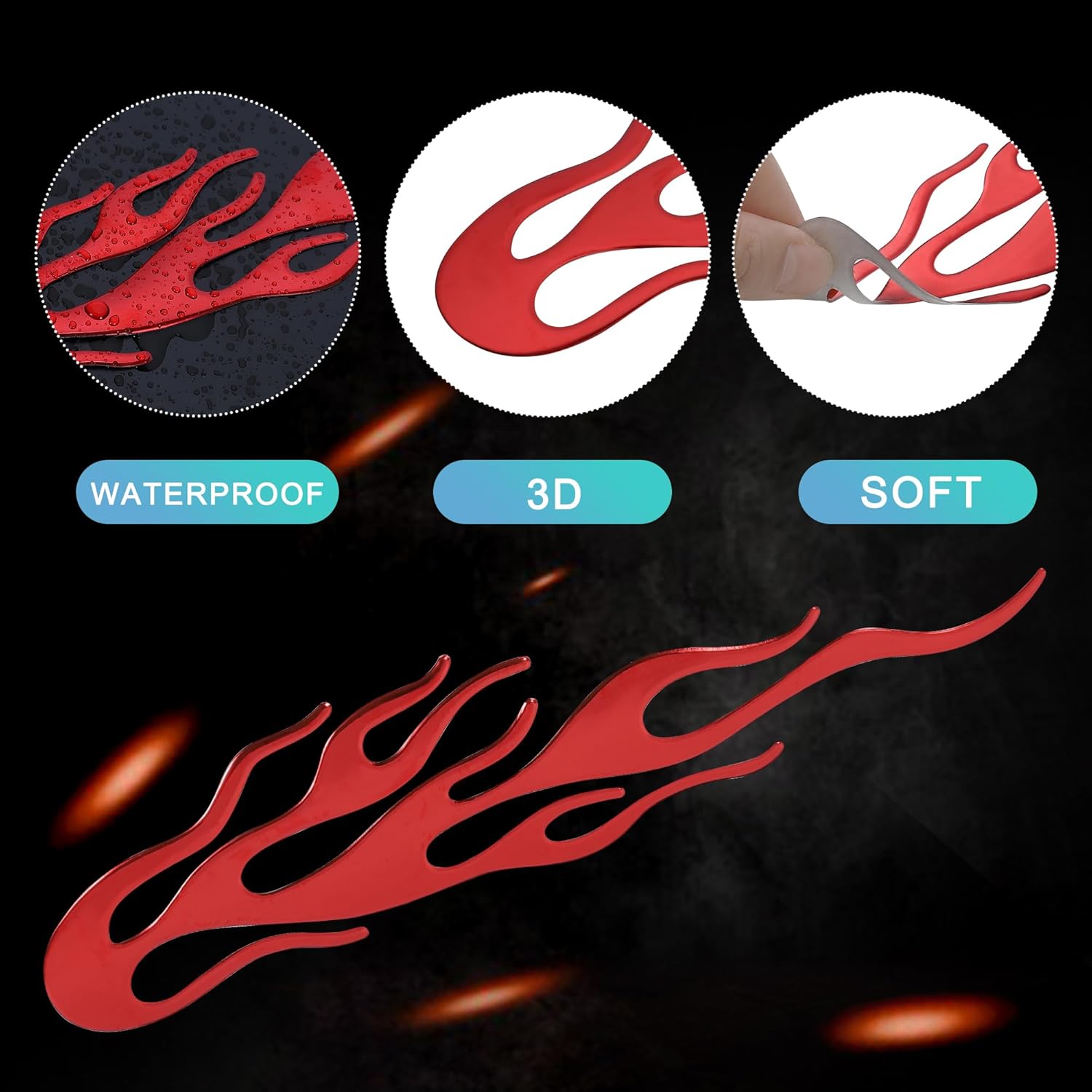 TOMALL 2 calcomanías brillantes de llama 3D de 7.8 pulgadas para automóvil, carreras de llamas, deportes, rayas cromadas, calcomanías para carrito