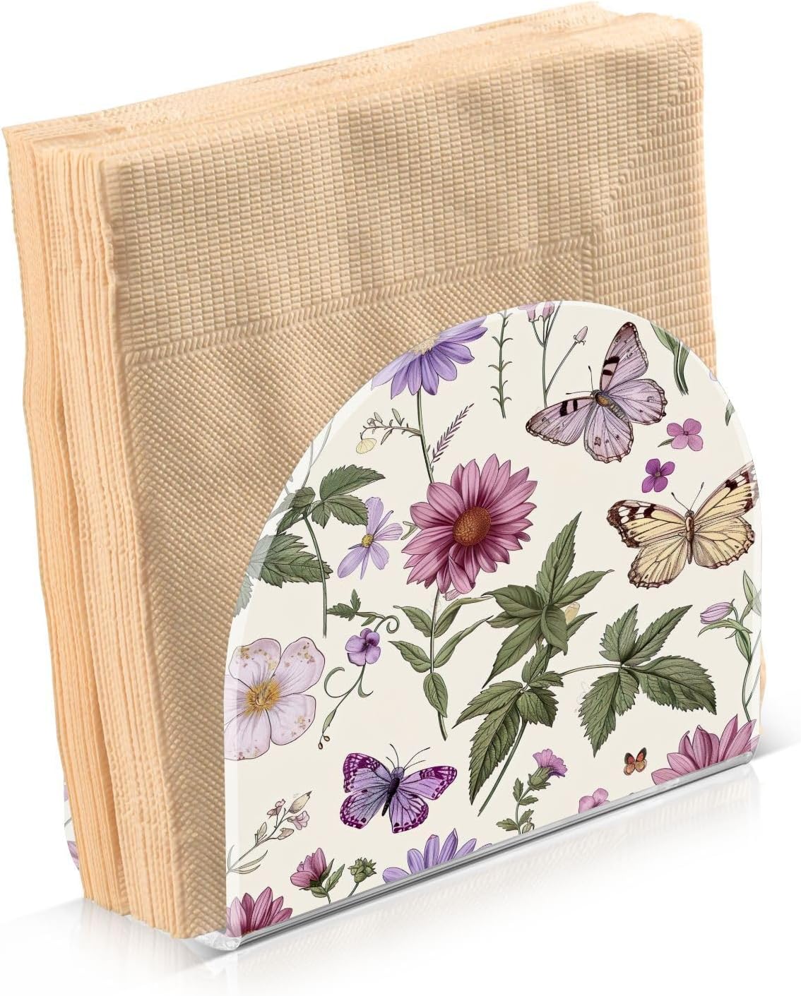 Flower Butterfly Napkin Holder for Paper Napkins, Acrylic Upright Holder for Table, Tissue Dispenser for Farmhouse Kitchen Home Decor