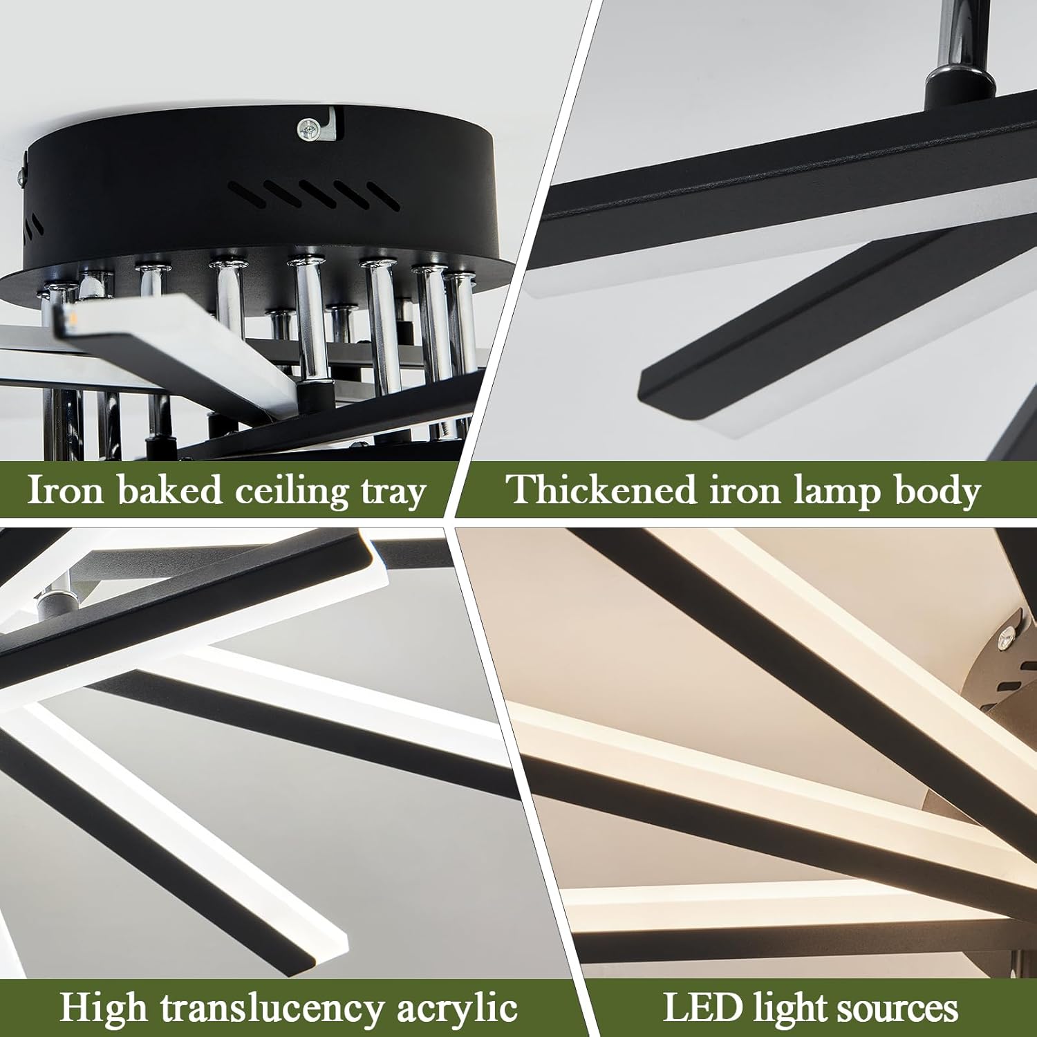 9 Lights Modern LED Sputnik Ceiling Light Fixture with Remote Control 80W Dimmable Black Flush Mount Chandelier 29.92in Acrylic Ceiling Light for