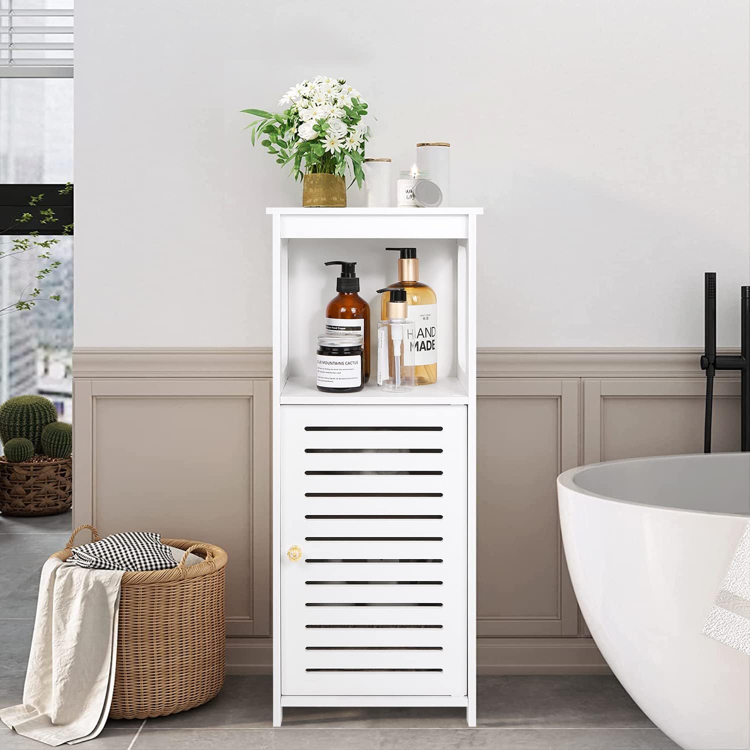 Armario de almacenamiento de baño pequeño, gabinete de suelo independiente, gabinete de almacenamiento estrecho, gabinete de baño impermeable que