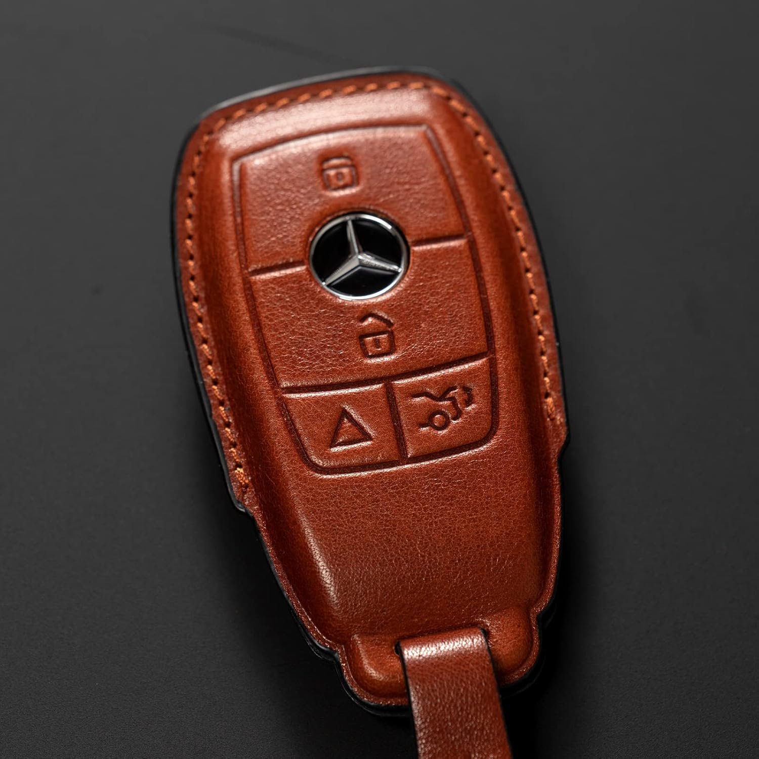 Smyfob Funda de cuero para llavero de automóvil, color marrón, compatible con Mercedes Benz, Marrón