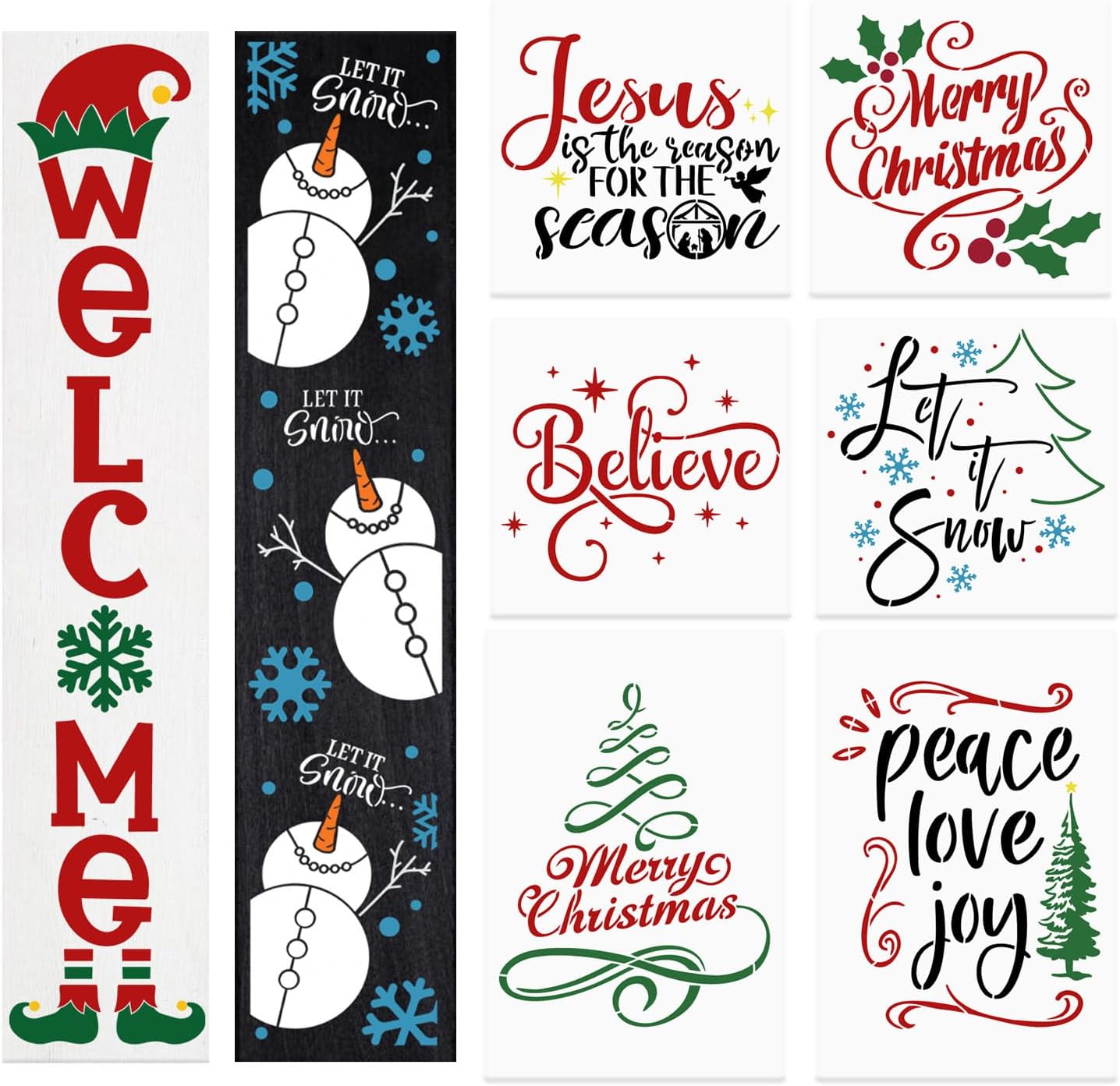 Plantillas de bienvenida de Navidad para pintar sobre madera, plantilla Let It Snow para letrero de porche, plantillas de dibujo de muñeco de nieve