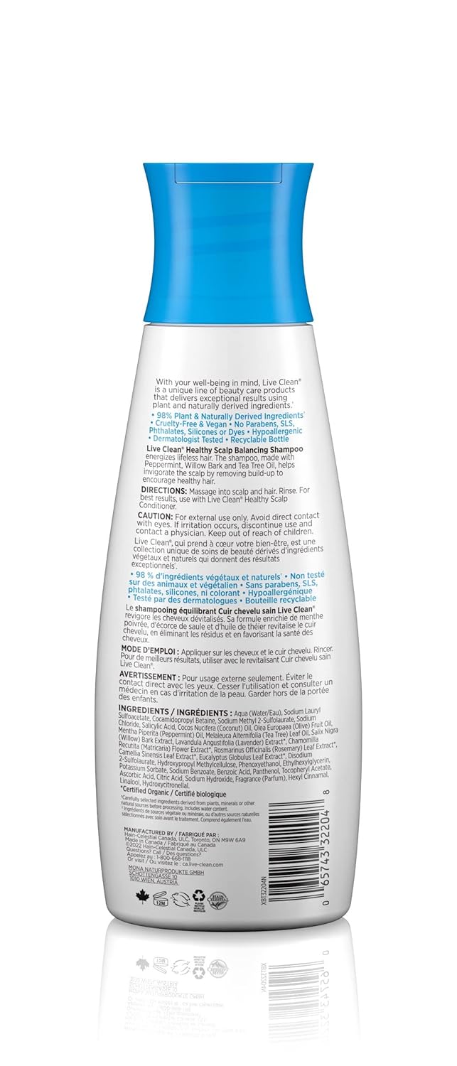 Live Clean Champú – 12 oz (11.8 fl oz) (champú profesional saludable para equilibrar el cuero cabelludo)