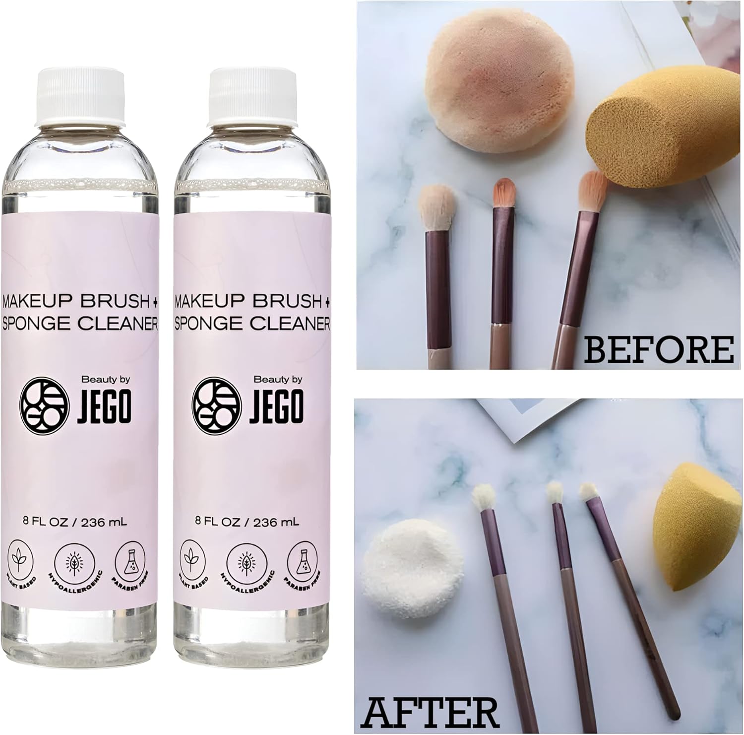 JEGO Solución limpiadora de brochas de maquillaje, limpiador de esponjas, limpiador líquido para brochas de maquillaje, solución hipoalergénica y a