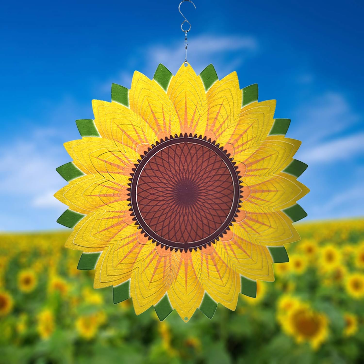 Molinillo de viento para patio, decoración de jardín, esculturas de metal de acero inoxidable 3D, girasol, cinético colgante, decoración de patio